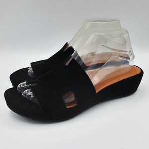L'Amour des Pieds Catiana Black Suede Slide Wedge Sandals.